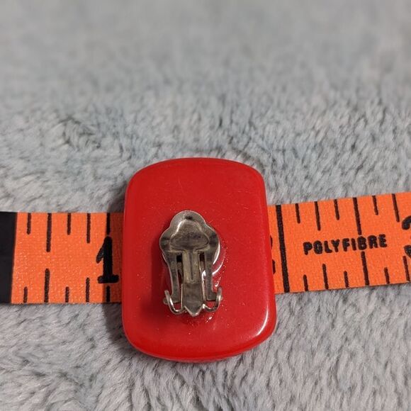 Vintage 80s Red Acrylic Rectangle Shaped Clip Earrings - Picture 6 of 6